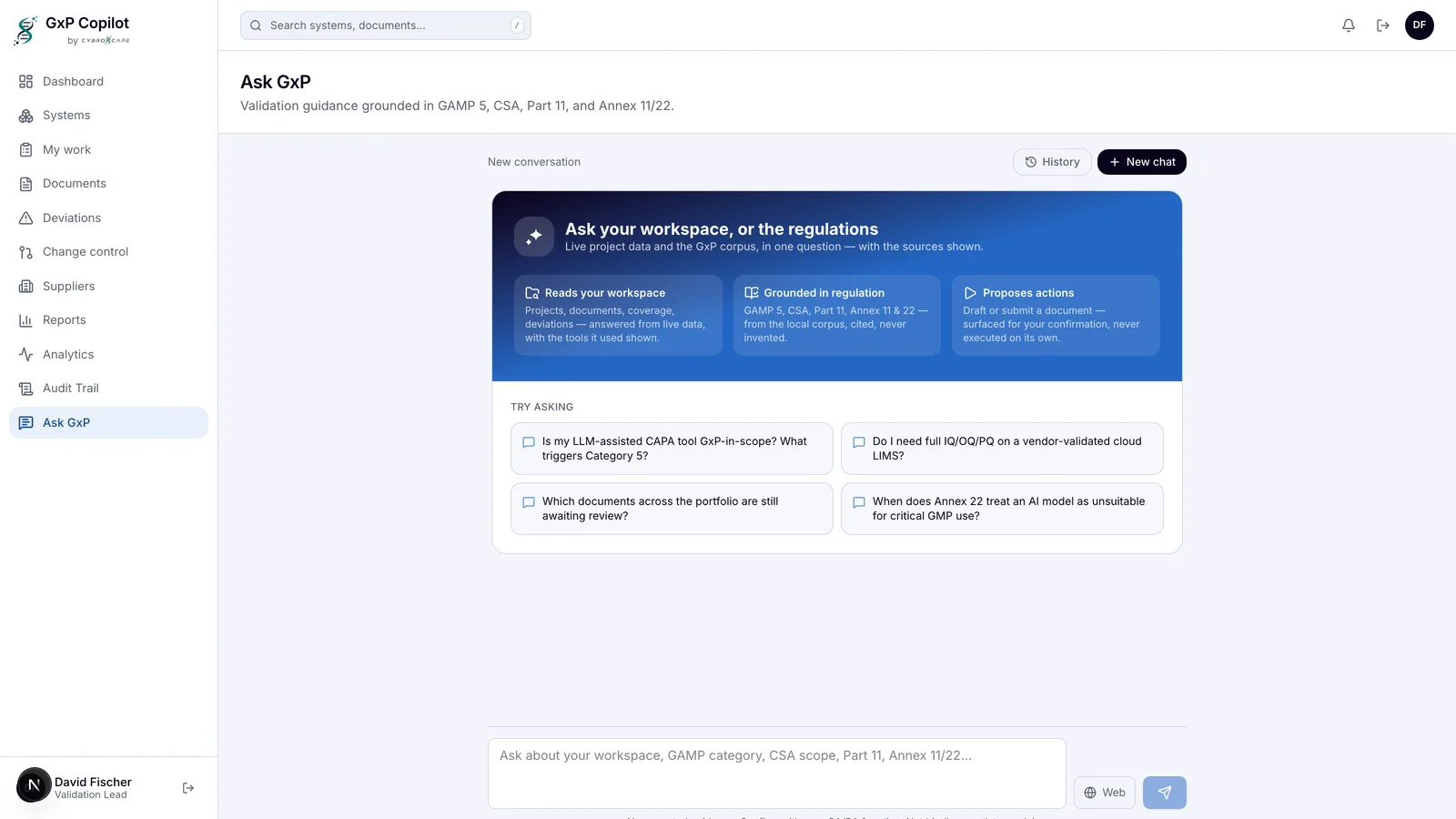 Ask GxP assistant answering a regulatory question