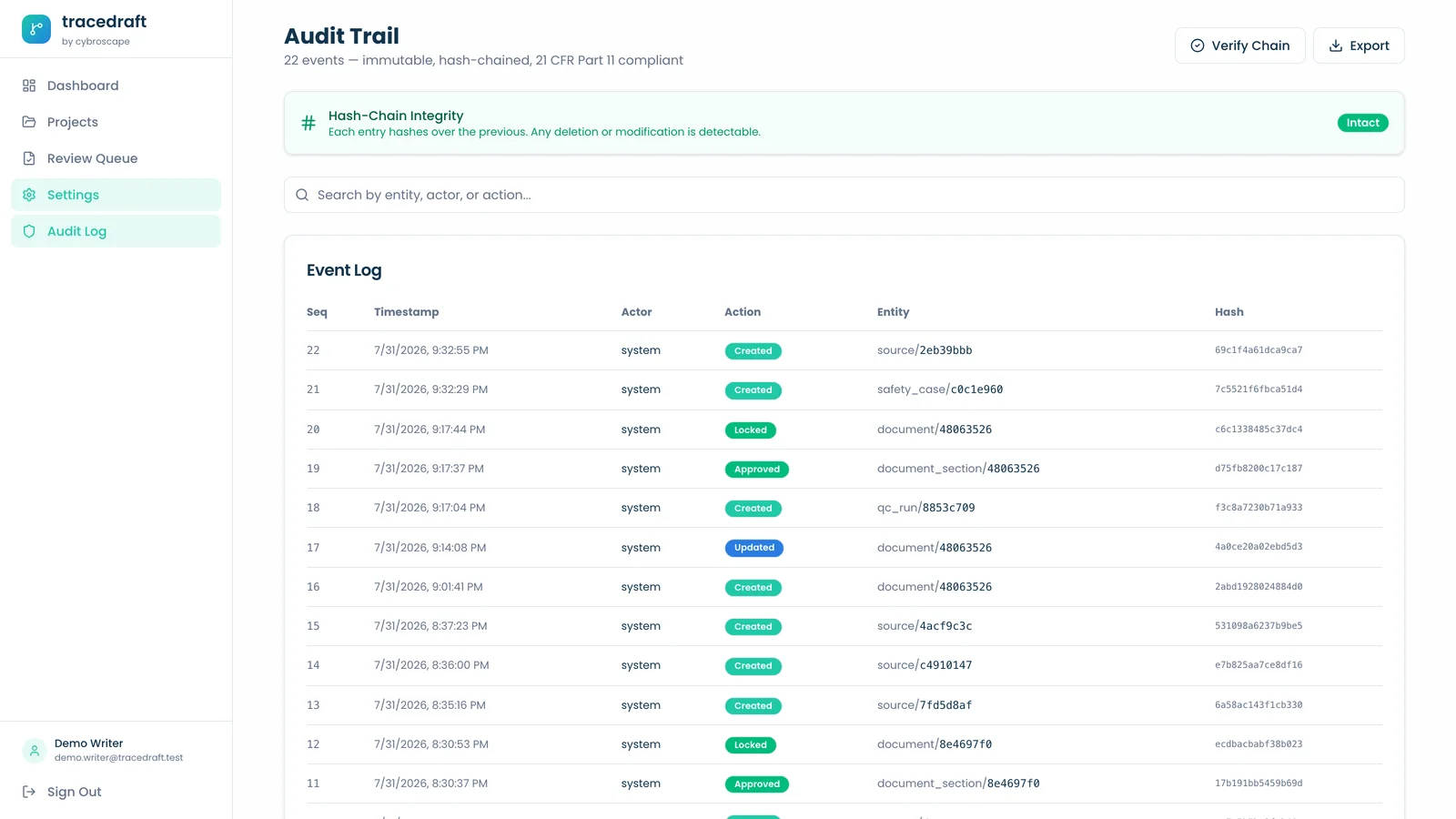 TraceDraft audit trail